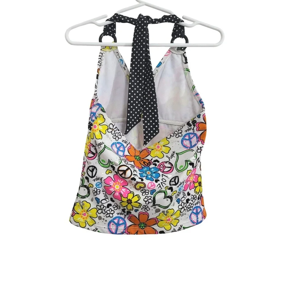 Justice Girls White Black Orange Floral Peace &‎ Love Two Piece Swimsuit 6 NWOT